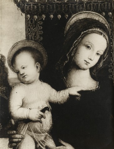 Anonimo — Anonimo umbro - sec. XV/ XVI - Madonna con Bambino in trono — particolare